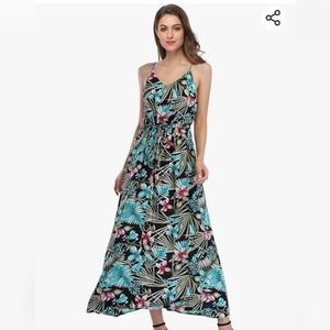 New with tags! Leadingstar Womens Large Hawaiian boho floral Vneck sun dress